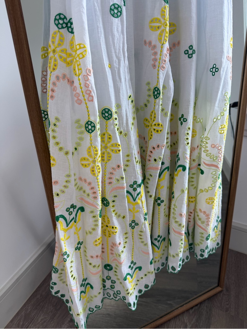 Charo Ruiz White Midi Dress with Green and Yellow Embroidery XS - Picture 7 of 8